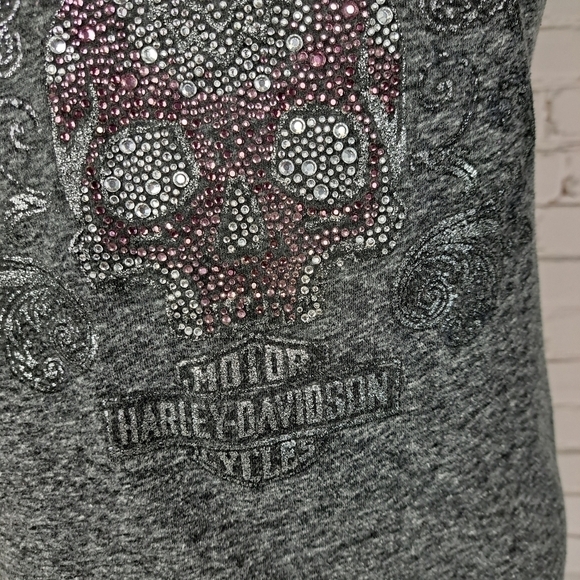 HARLEY Davidson Gray Embellished Tee - Picture 2 of 8